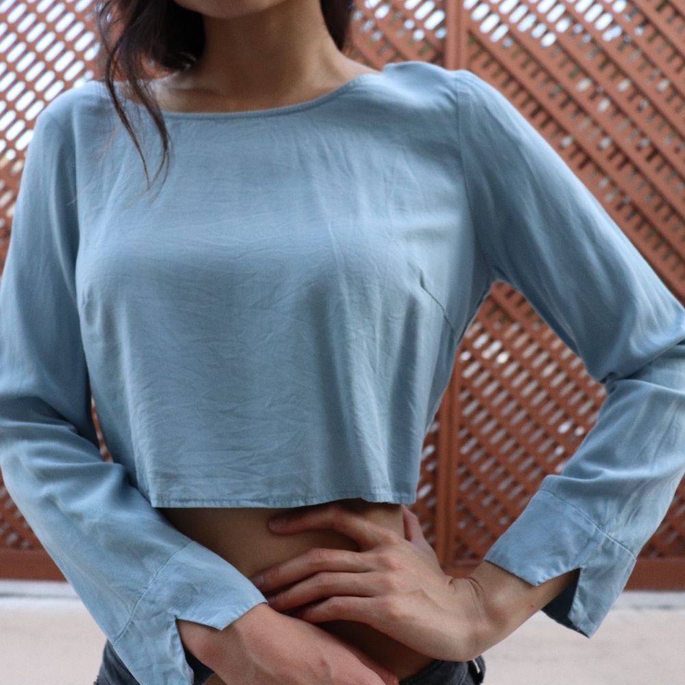 Zara Baby Blue Long Sleeve Crop Top